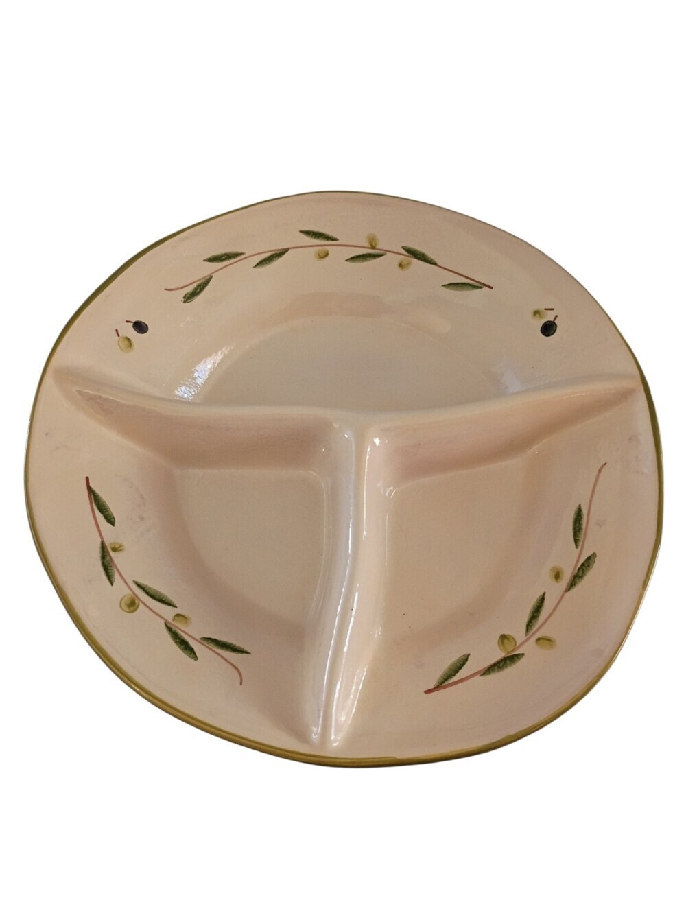 Noemi Ceramiche Handcrafted in Umbria Italy Vintage Divided Olive Branch Bowl